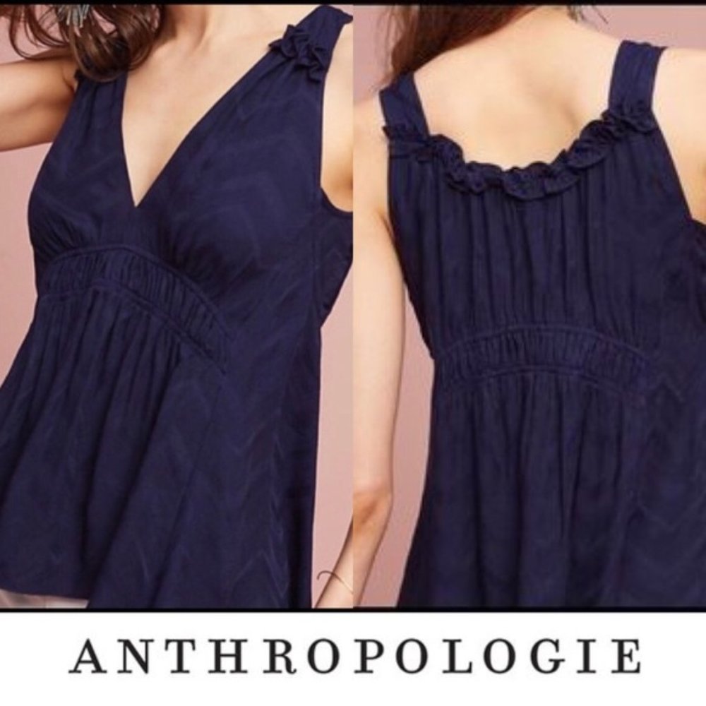 Anthropology Navy Blue Ruffled Tank